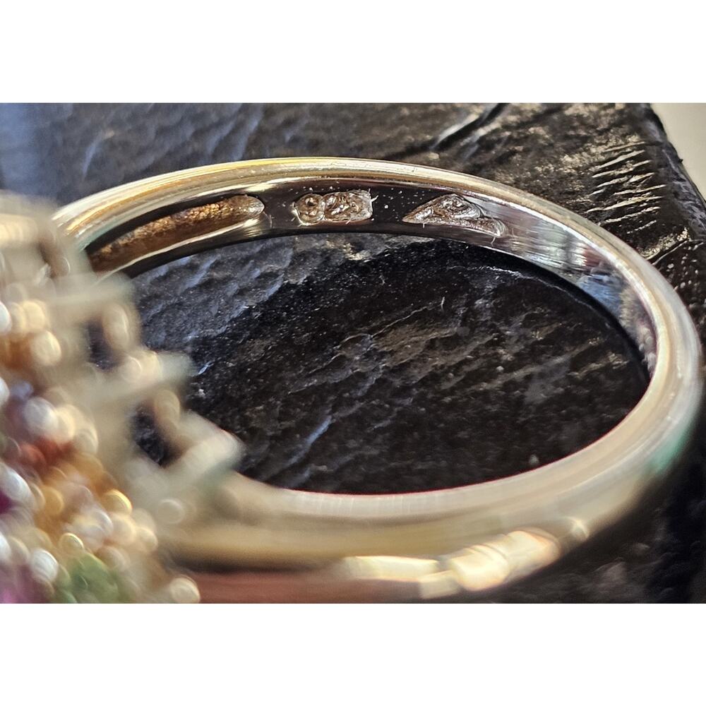 Vintage 925 Sterling Silver Ring Size 6 Floral Burst Multi Gemstone Cluster - Picture 9 of 12